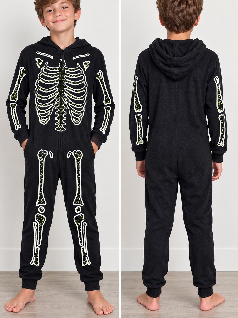 Cat & Jack Boys’ Skeleton Halloween Pajama One Piece Size L 10/12